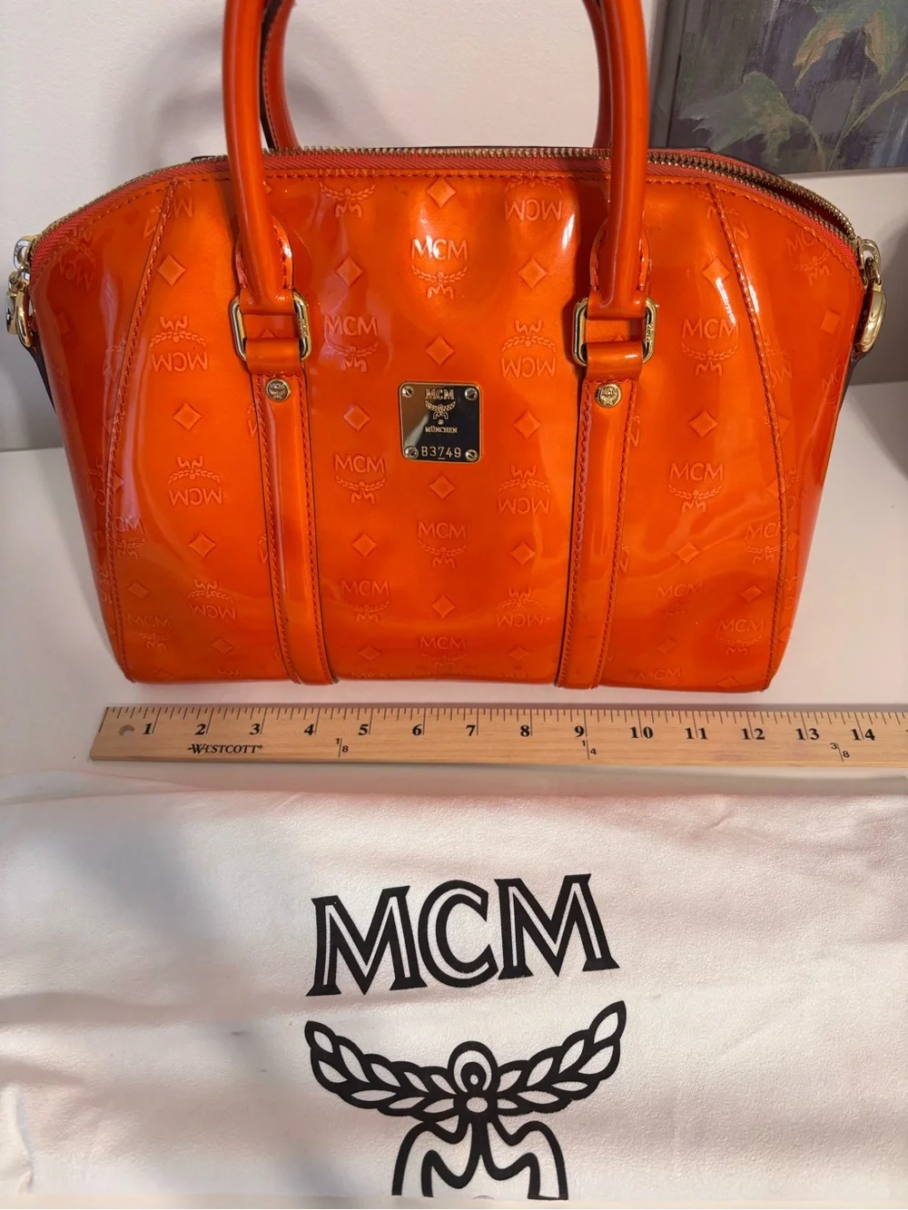 MCM Vintage Vernis Patent Leather Boston Bowling Bag – Vibrant Orange FALL BAG!!